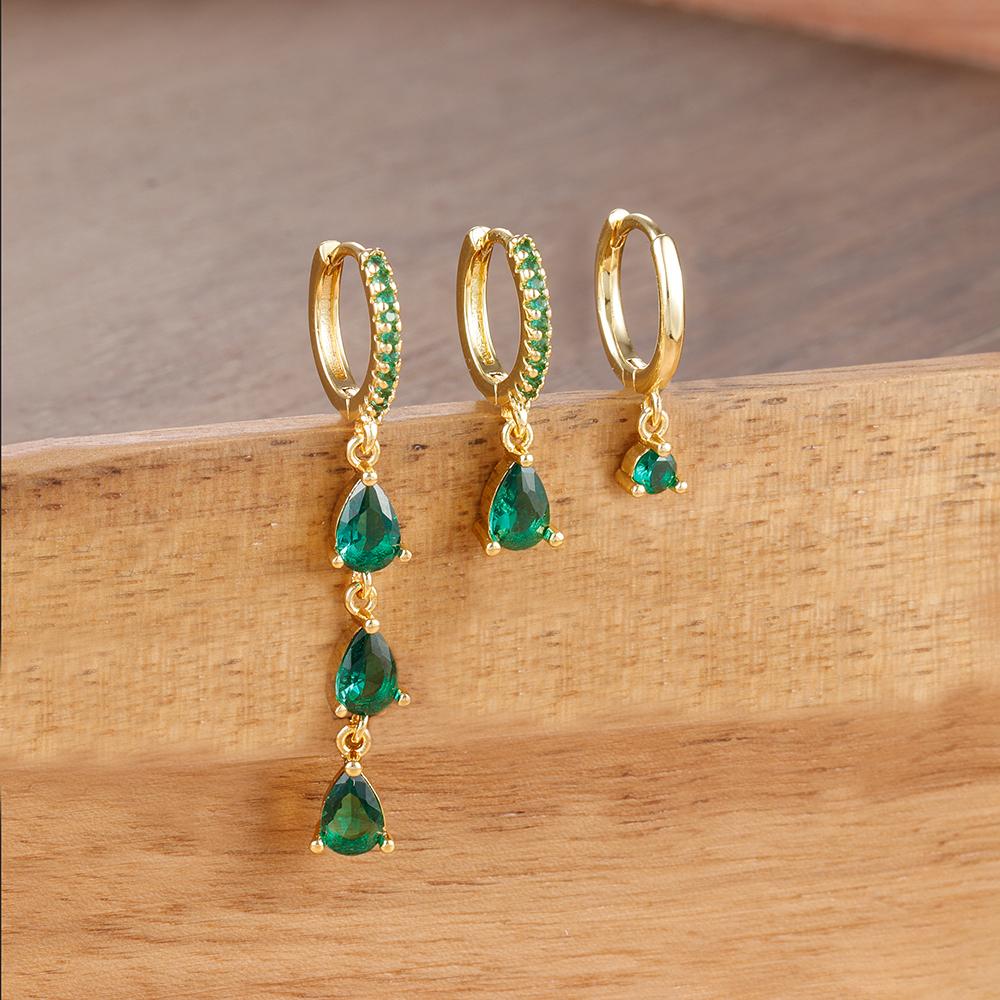 3PCS Exquisite Crystal Zirconia Water Drop Gold Color Dangle Earrings Set Women Dainty Stackable Piercing Earring Luxury Jewelry