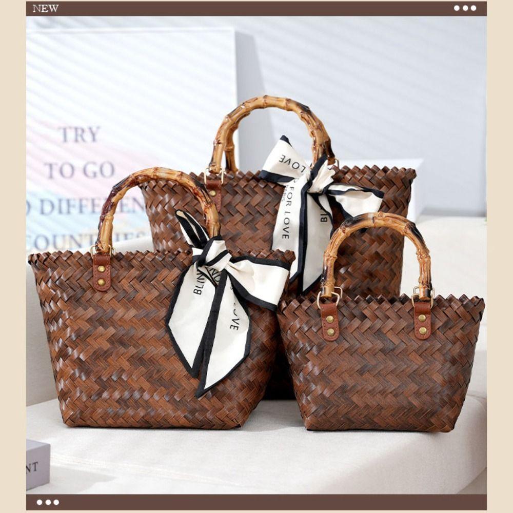 PP Shoulder Bags Bamboo handle Crochet Bag Fashion Shopping Tote Bags  Women