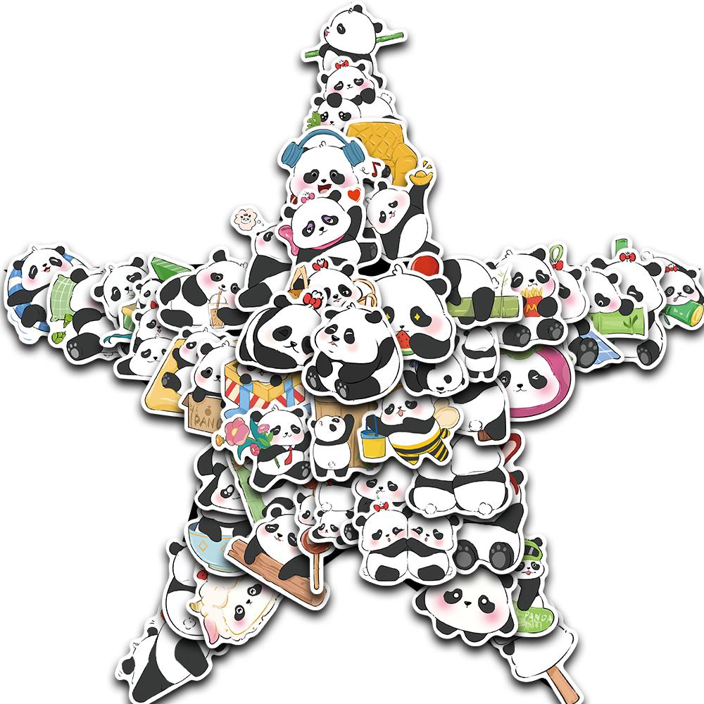 50PCS Kawaii Cartoon Panda Stickers Cute Cartoon Waterproof Fridge Conditioner Laptop Stationery Phone Journal Car Sticker