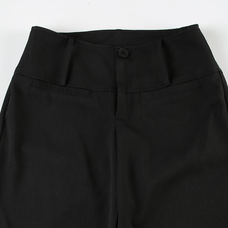 Europeiska & Amerikanska Minimalistiska Svarta Smickrande Lågmidjade Raka Ben Vardagsbyxor