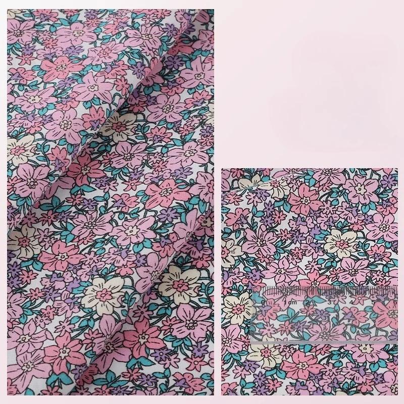 Wide 145cm Pastoral Flower Summer Poplin Cotton Fabric for DIY Children's Clothing Cloth Making Bedding Quilt Decoration Home