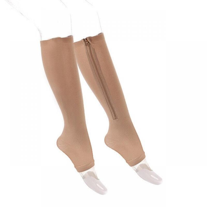 Zipper Compression Socks For Running, Open-Toe Anti-Slip Calf Support Socks With Adjustable Straps For Sports Recovery