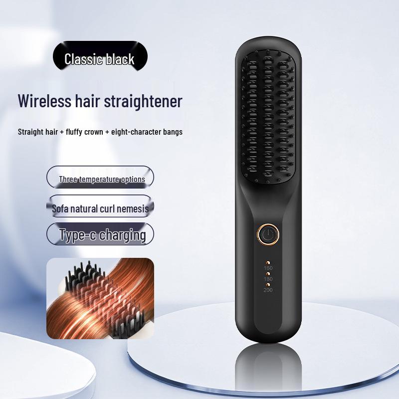 Rechargeable Ceramic Hair Straightening Brush & Portable Wireless Curler – Damage-Free Styling