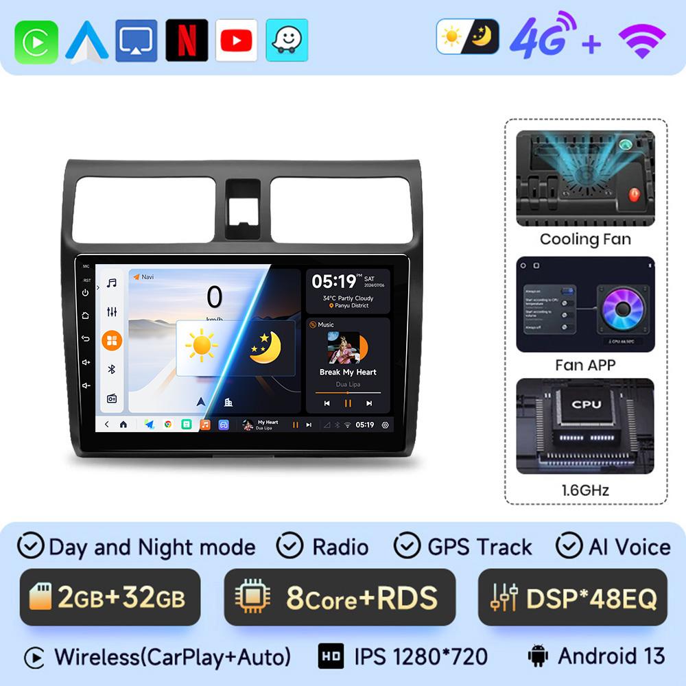 JIUYIN  Android 13 Car stereo Radio Multimidia Video Player Navigation GPS For Suzuki Swift 2003-2010 CarPlay DVD 2 din GPS