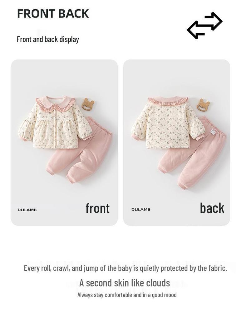 Thickened Infant & Toddler Winter Clothing Set: Cotton-Padded Newborn Pajamas & Children's Homewear for Autumn (Size 90)