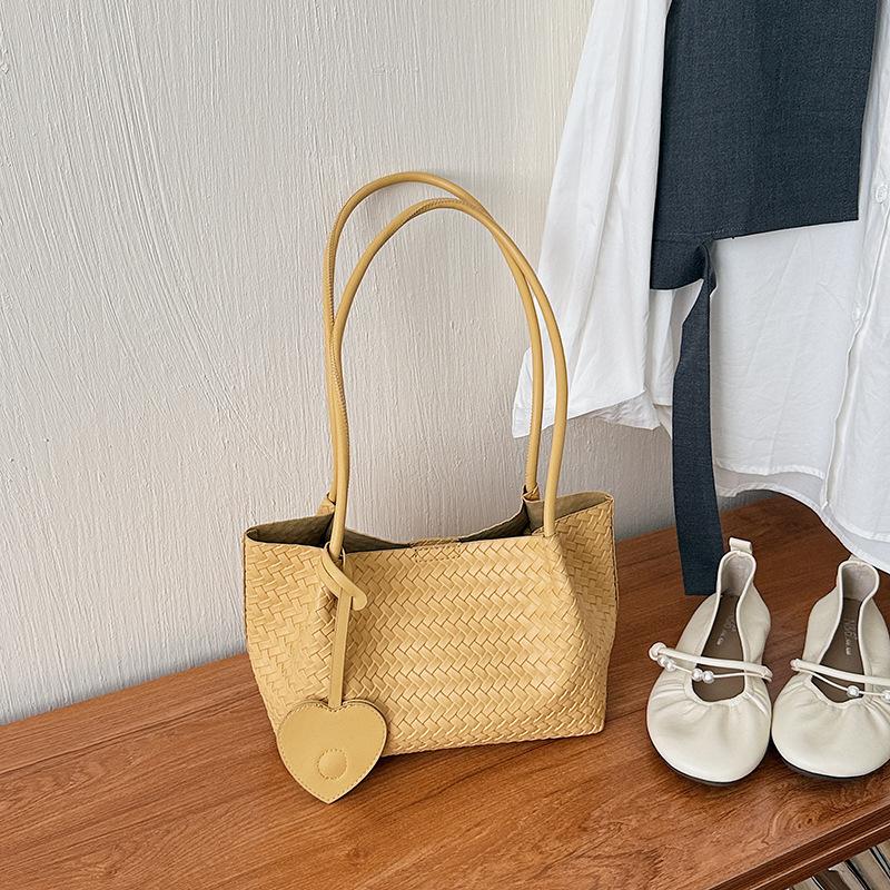 Woven Texture Shoulder Bag with Long Handle and Soft Structure for Summer Casual Wear