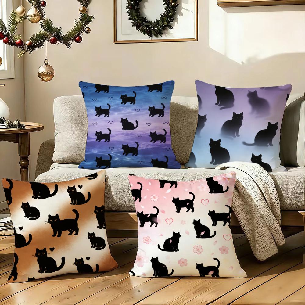 Blackcat Cushion Cover Silky Short Plush Sofa Pillow Cover Hidden Zipper Soft Dustproof Case For Home Decor