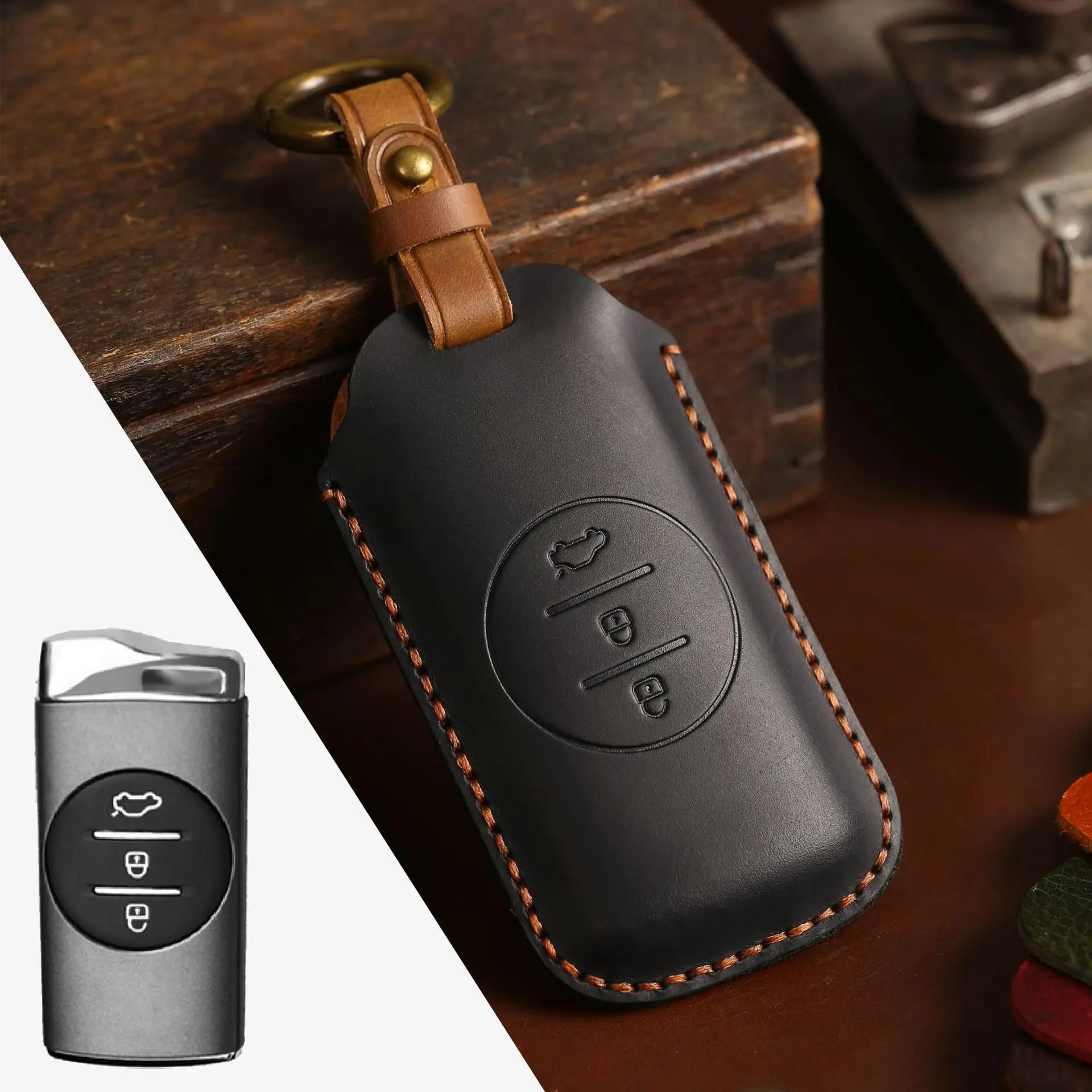 

Crazy Horse Leather Car Key Cover Case Keyring Bag for Chery Tiggo 8 Arrizo 5 7 Pro EQ7 5x 3x Tiggo 7 Protector Keychain Shell