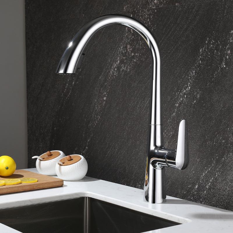 All-Copper White Pull-Out Kitchen Faucet, Hot/Cold Water with Automatic Retraction