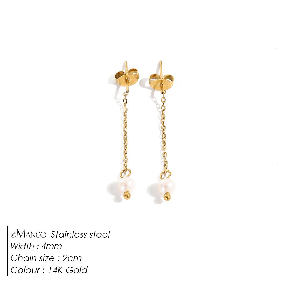 EMANCO Freshwater Pearl Earrings Stainless Steel Women's Jewelry Chain Drop Pierced Earrings Pearl Jewelry Set Gift Wholesale