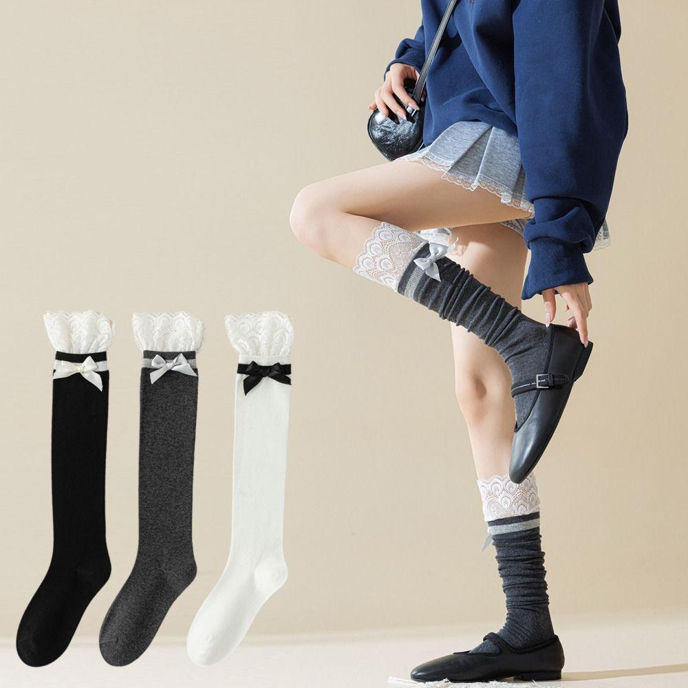 Strümpfe mit Schleife College-Stil Warme Socken Modische Lange Socken Herbst Winter