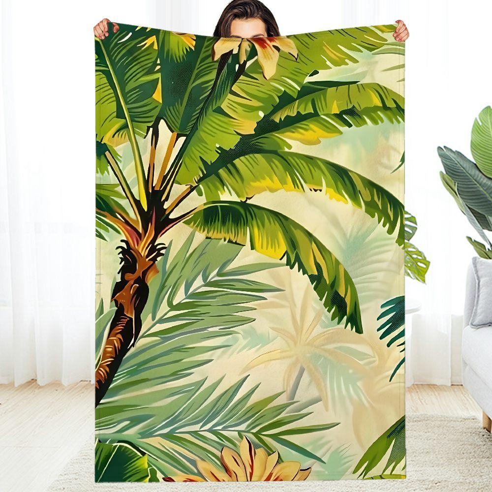 Luxury Tropical Palm Tree Throw Blanket  Heavyweight Flannel Fabric,Tear-Resistant   -Pilling,All-Season Soft Fleece 130x150cm51x59in