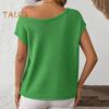 Women Tops Short Sleeve Screw Collar Solid Color T-Shirt Spring Summer Stretchy Pullover Tops Daily Wear