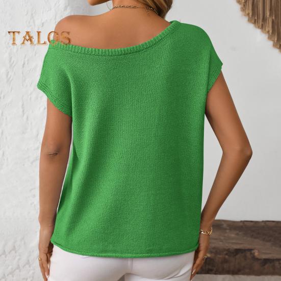 Women Tops Short Sleeve Screw Collar Solid Color T-Shirt Spring Summer Stretchy Pullover Tops Daily Wear