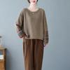 Retro Ethno-Stil Patch Baumwolle Strickpullover Damen Herbst und Winter Locker Literarischer Rundhalspullover