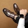 2024 Men's Black Low Top Leather Shoes Classic Double Buckle Fashionable Business Banquet Party Brown Pointed Leather Shoes