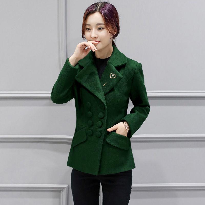 Novo casaco de lã feminino outono inverno curto solto jaqueta feminina casaco trespassado lapela blazer casaco de lã feminino t89