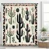 1pc Tropical Plant Cactus Shower Curtain, Bohemian Style Bathroom Decorative Curtain, Printed Polyester Home Curtain with Hooks