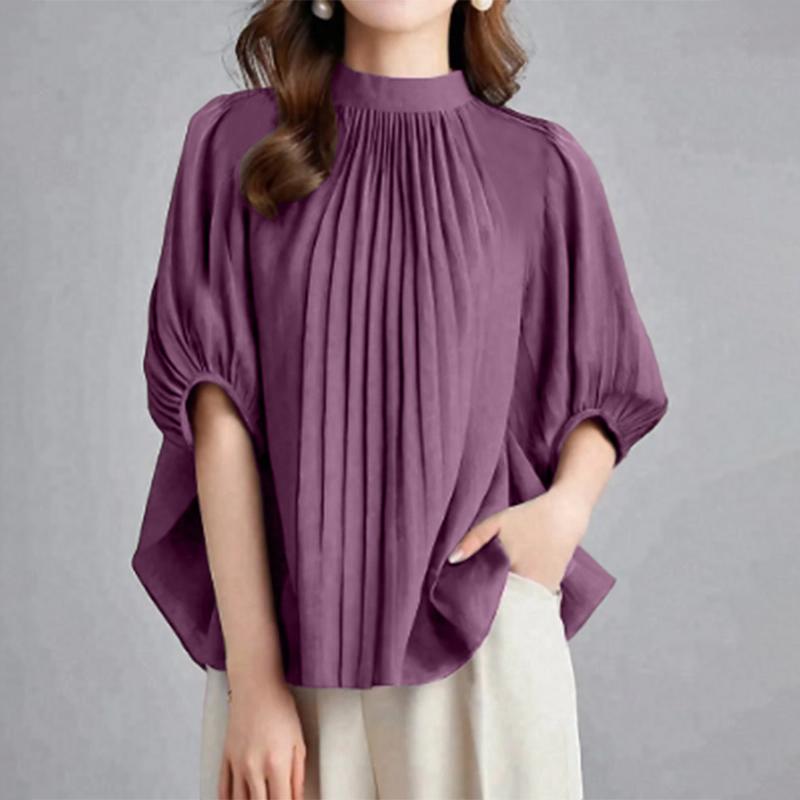 

ZANZEA Женская летняя блузка с круглым вырезом, повседневная, с рукавом до локтя камео розовый