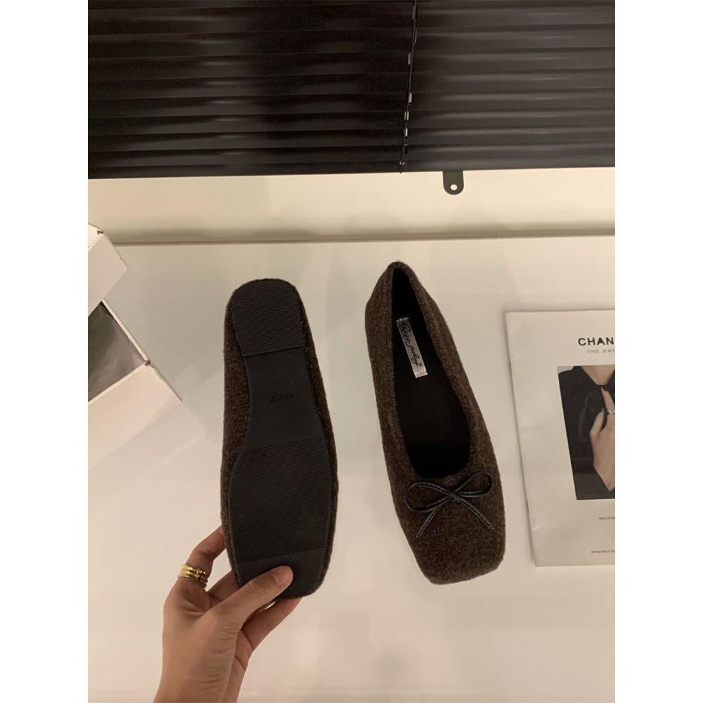 Flat-bottomed French Square Head Versatile Single Shoes Women's Shoes 2025 New Spring and Autumn Bow Retro Suede Commuter Shoes