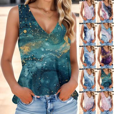 Women's Fashion Summer V Neck Tank Top Lightweight Sleeveless Print Tank Top