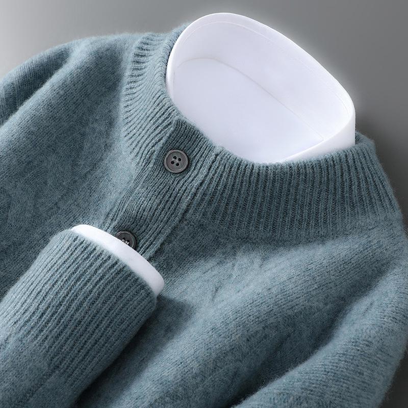 Men s Solid Color Cable Knit Wool Sweater - Half-High Neck, Long Sleeve, Casual Fashion. Extra Extra Extra Large