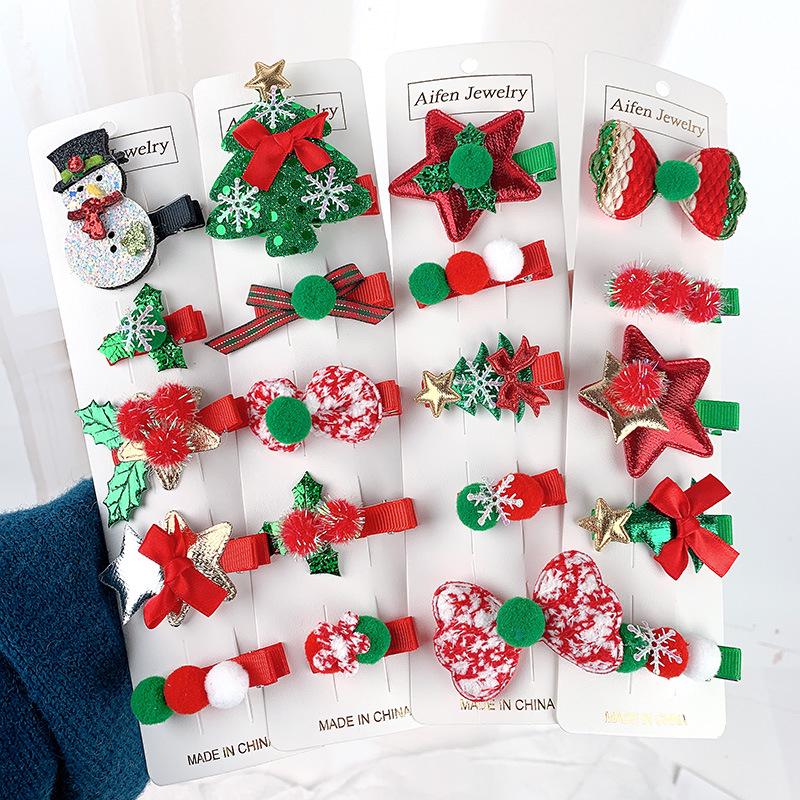 European & American Style Christmas Hair Accessory Set: Cute Bow Hair Clips for Little Girls