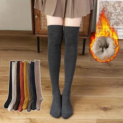 Dicke, mit Fleece gefütterte Overknee-Socken für Damen aus Frottee, warm, für Herbst und Winter, im koreanischen Stil, oberschenkelhohe Strümpfe bis zur Mitte der Wade