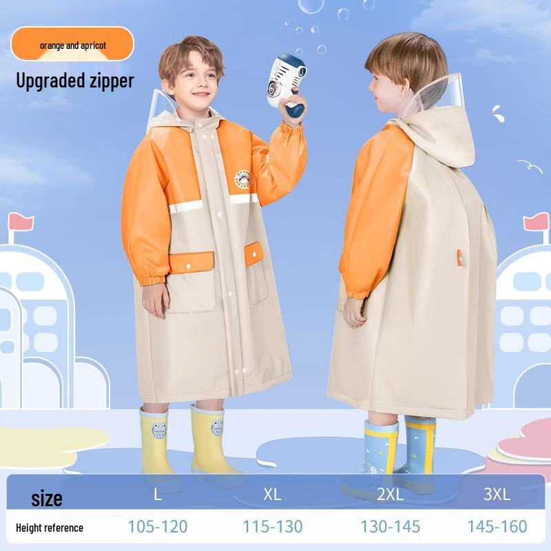 Size L Kids' Rainproof Poncho for 8-Year-Olds - One-Piece Raincoat with Backpack Space for School