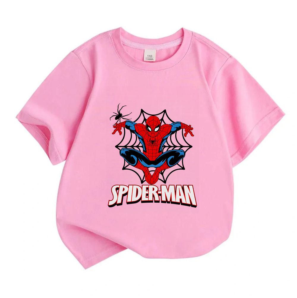 Kids Boys Girls Crew Neck Short Sleeve 100% Cotton T-Shirt, Classic Cartoon Spider Graphic Print Casual Comfortable Soft Tee For Daily Wear School Hom