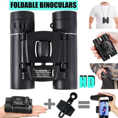 100x22 Professional Zoom Binoculars Foldable Portable Telescope Waterproof Anti-fog Optical Lens Binoculars for Traveling Wiht Phone Clip Gifts