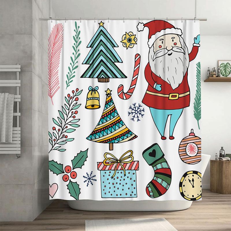 

Tu Christmas Shower Curtain Festive Holiday Decor Merry Xmas Bathroom Fabric Backdrop Waterproof Holiday Gift Idea W60H190(CM)-1 Pcs