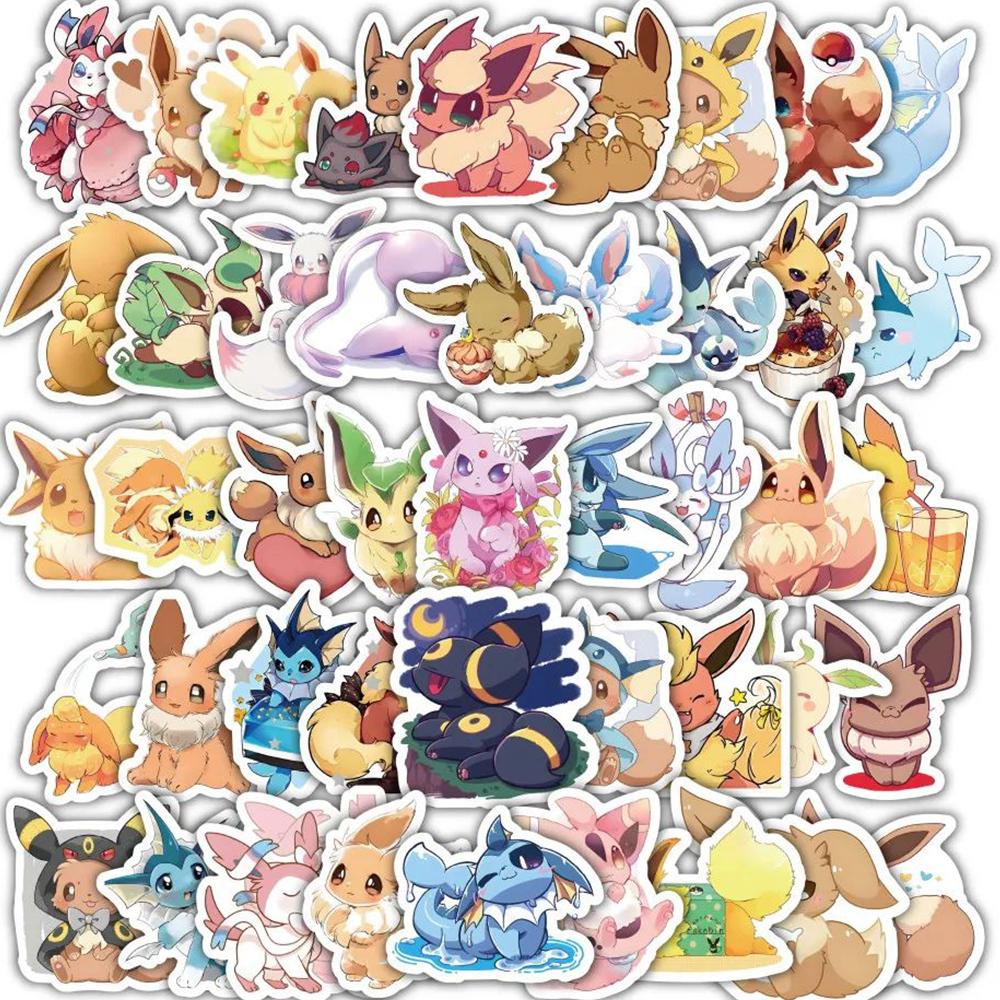 10/30/60pcs Kawaii Cartoon  Eevee Stickers Anime Graffiti Decals Laptop Guitar Suitcase Phone Cute Decoration Sticker Toy