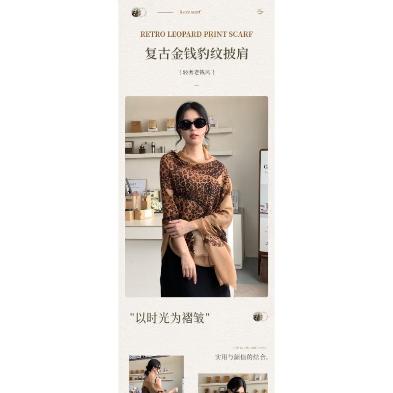Vintage Leopard Print Scarf Women S Luxury Shawl For Spring Autumn