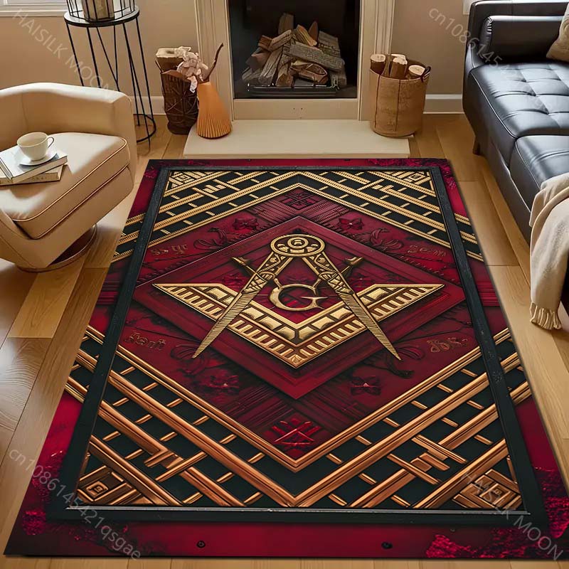 1 szt. Dywan z nadrukiem symbolu kompasu i kwadratu do salonu, sypialni, przy łóżku, pod sofę, mata podłogowa, nowoczesny wystrój domu, dywan obszarowy