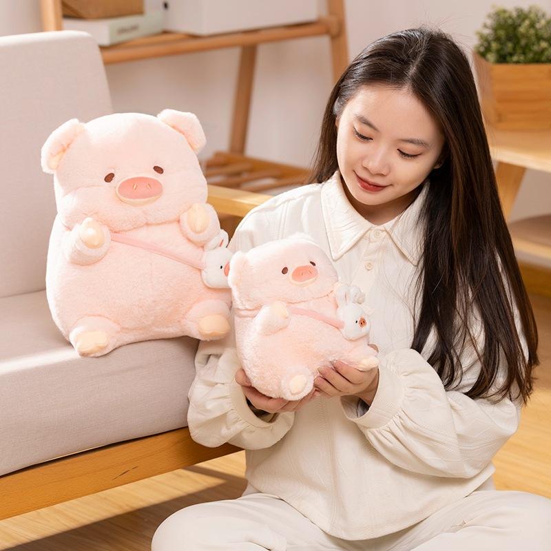Cute Pink Piggy Doll Plush Toy Backpack Pig Doll Silly Pig Children Throw Pillow Backpack Rabbit Pig