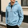Sky blue Men's Half Zip Hoodie Solid Color Long Sleeve Pullover Sweatshirt Casual Outdoor Hooded Tops With Pocket Autumn Winter