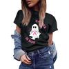 Women's Casual Halloween Breast Print T-Shirt Round Neck Pullover Short Sleeve Top
