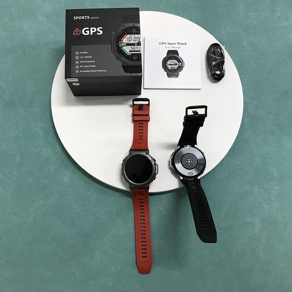 Rainbuvvy DM58 GPS Sports Watch 1.43inch AMOLED HD Display Full Touchscreen Bluetooth 5.3 Waterproof 5ATM Android Smartwatch Support Heart Rate