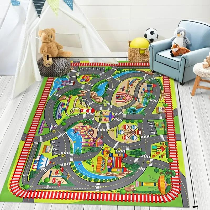 Childrens Traffic Road Play Mat Rug Educational Car Map Floor Carpet for Nursery Bedroom Living Room Decor Washable