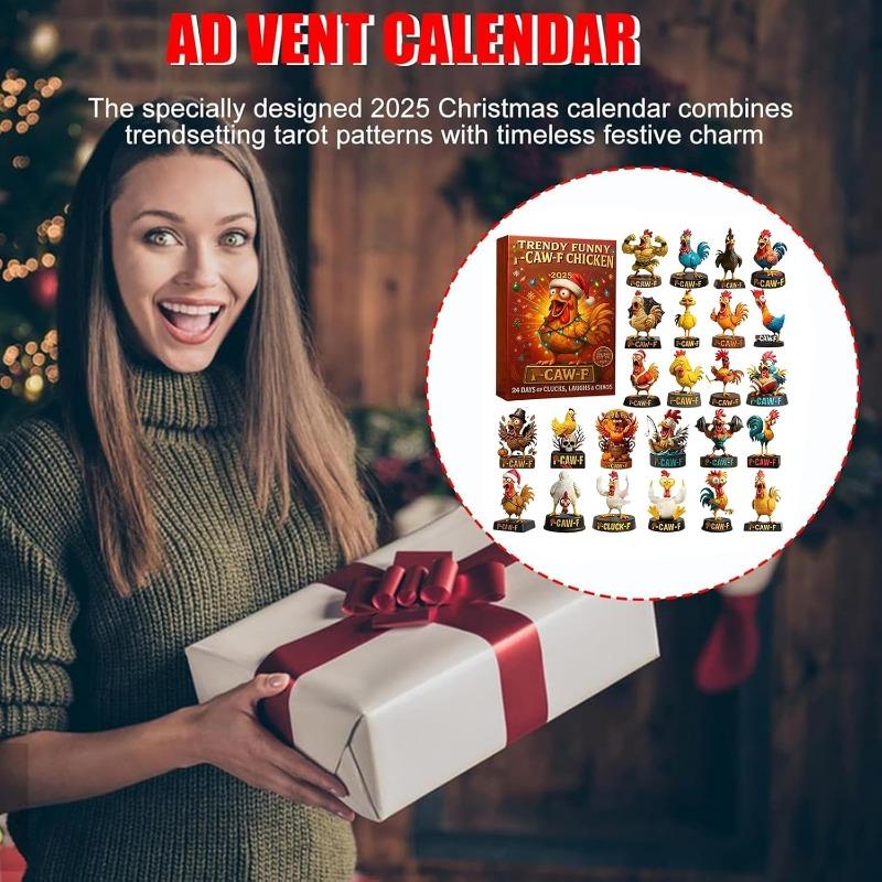 Caw-F Advent Calendars 2025 Funny Christmas Decor Chicken Ornaments 24 Days Countdown Calendar Christmas Tree Hanging Charms