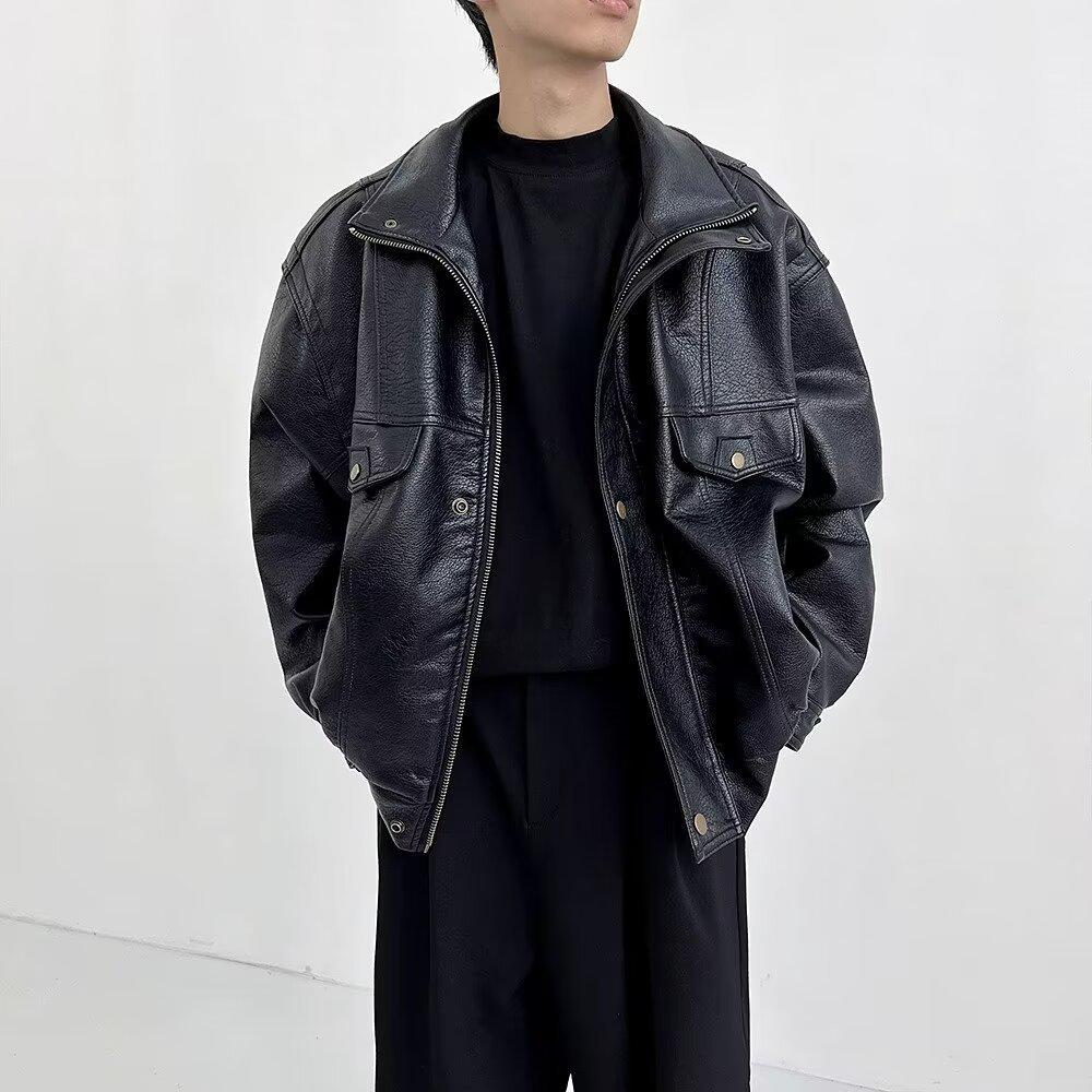 Men's Retro American-Style PU Leather Motorcycle Jacket - Casual, Heavy Design