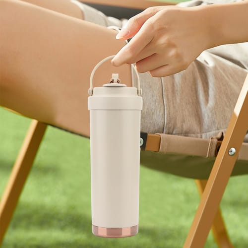 SKIASE Tumbler with Straw, Ceramic Coating, 750ml, Portable, with Handle, Direct Drinking, Lid, Spill-Proof, Stainless Steel, Keeps Drinks Hot or Cold