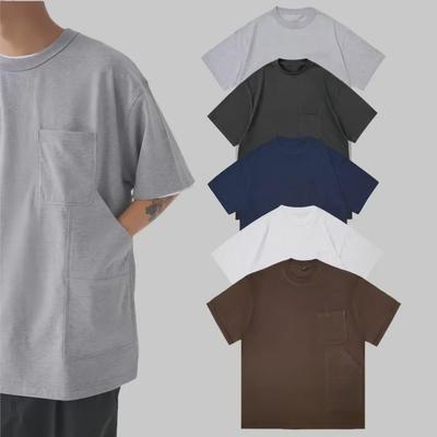 320g Heavy-Duty Unisex Japanese Cotton T-Shirt, Short-Sleeved with Pockets, Loose Fit, Round Neck