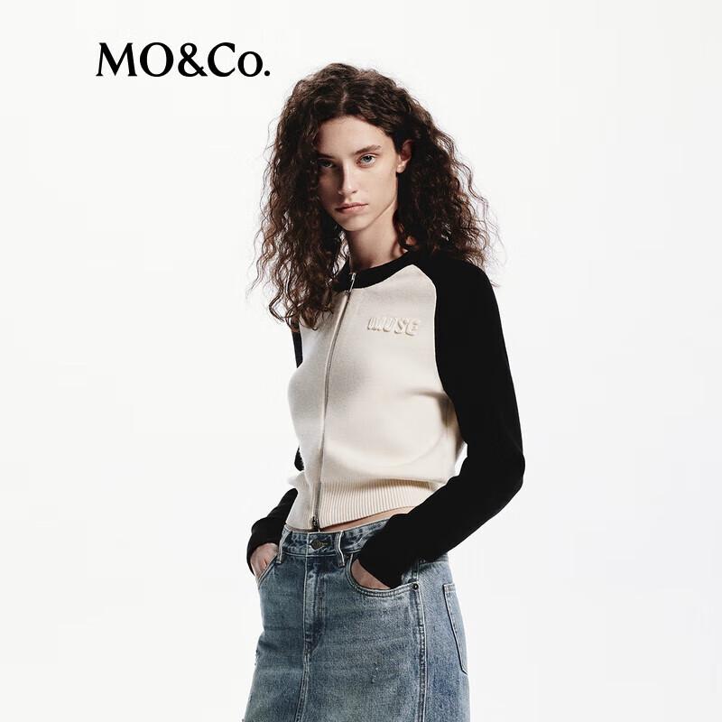 MO&Co. 2024 Autumn Machine Washable Wool Blend Color Block Cardigan