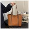 Korean Version Large Capacity Solid Color Faux Leather Tote Bag Fashion Vintage Commute Simple Shoulder Bag