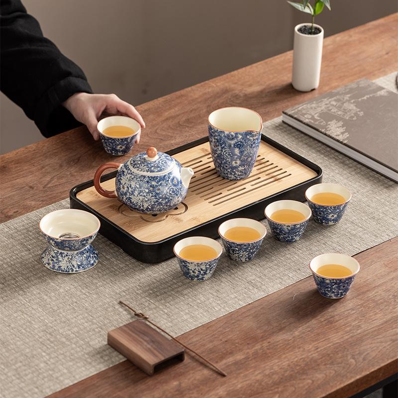 Xishi Teapot Huang Ru Kiln Travel Kung Fu Tea Set Household Portable Teacup Teapot Light Luxury Business Gifts