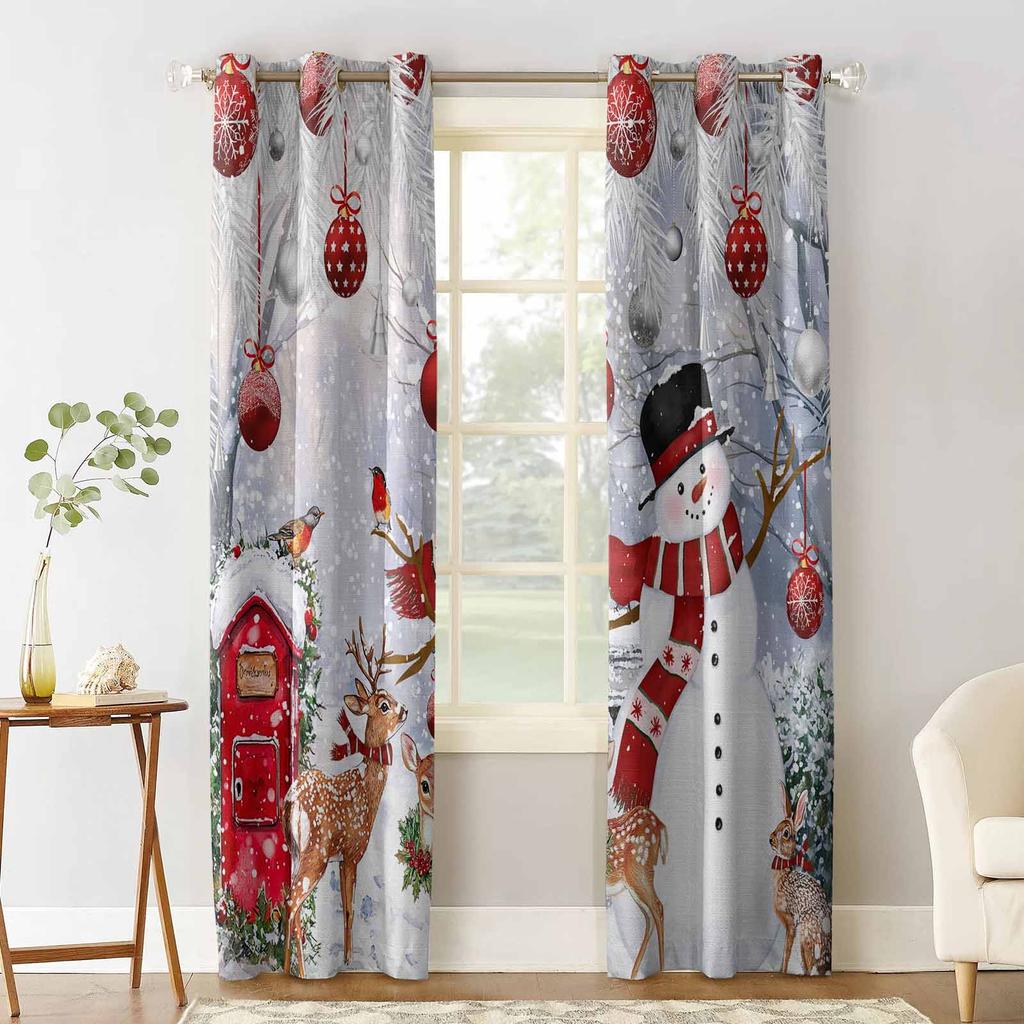 Christmas Snowman Cedar Leaves Deer Rabbit Animal Blackout Curtains For Living Room Bedroom Window Treatment Blinds Drapes