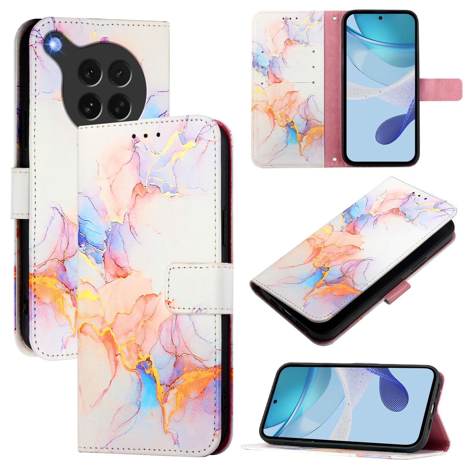 

For Oppo Find X8s 5G Case with Strap Marble Pattern Leather Phone Cover Card Holder As Shown C