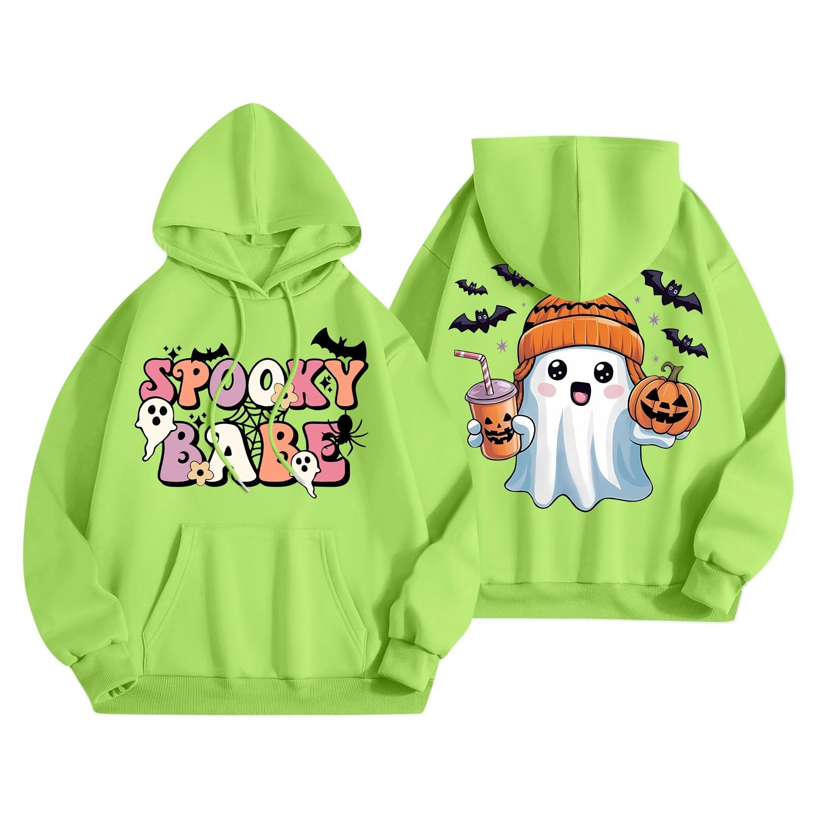 

Женская мода, легкий женский свитер с длинными рукавами и карманами, толстовка с капюшоном и принтом на Хэллоуин S зелёный